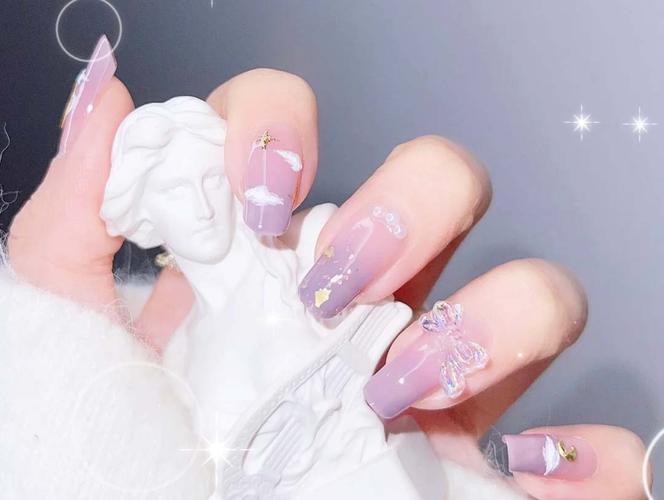 浪漫粉紫色温柔美甲款式,彩色美甲-lomo美甲