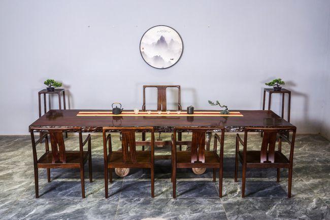 乌檀木茶桌大板实木家具图
