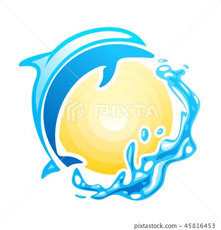图库插图: blue dolphin swinmming in the sea waves