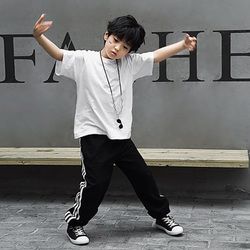 2018新款大码男童宽松休闲长裤练功爵士舞儿童街舞嘻哈反光长裤