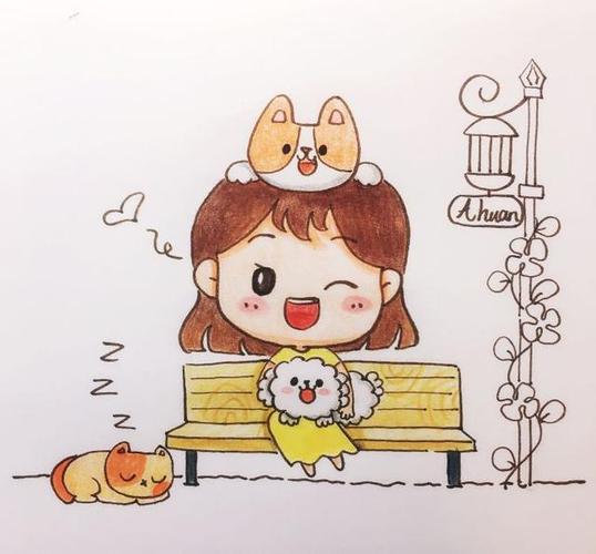 简笔画教程:小姑娘和小狗狗,还有转呼啦圈的小猫,太