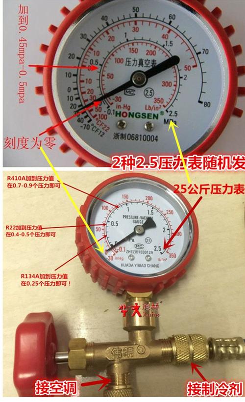 r22制冷剂家用空调加雪种管冷媒压力表氟利昂加药水加