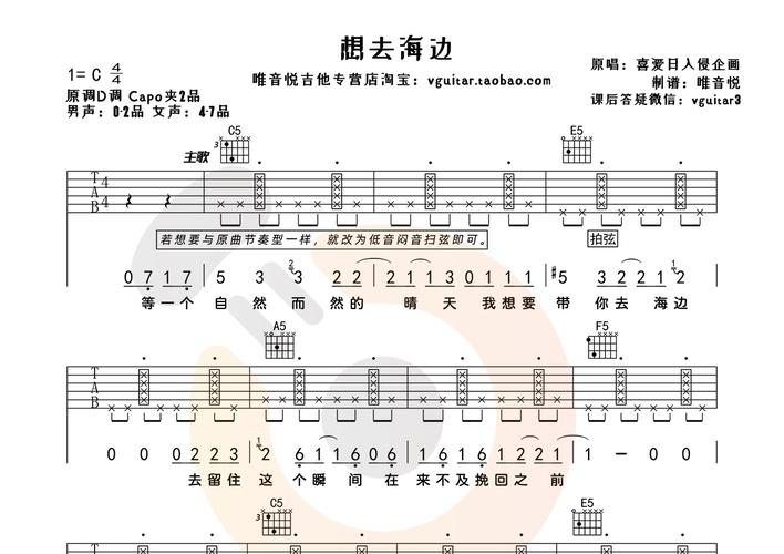 想去海边简单吉他谱唯音悦制谱