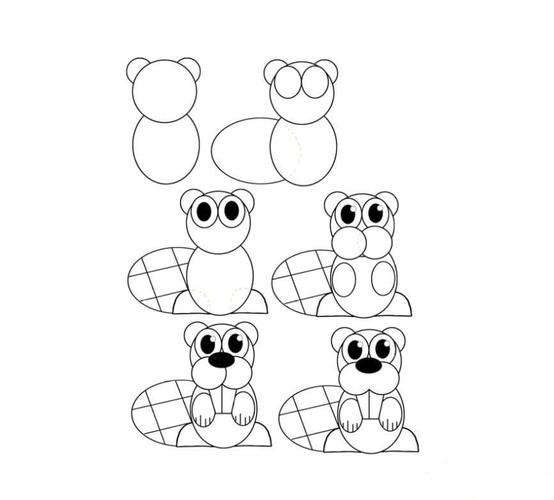 6步教你画萌哒哒的小河狸卡通动物简笔画教程 简笔画教程