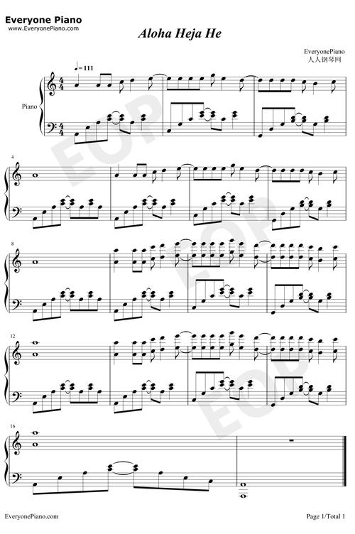 aloha heja he-抖音热门歌曲-越听越洗脑五线谱预览1