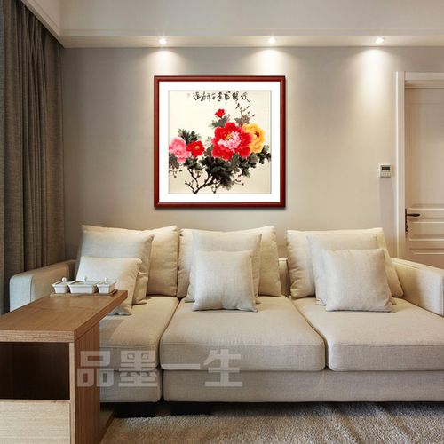牡丹国画带框配实木镜框名家亲笔手绘真迹花鸟字画客厅餐厅装饰画
