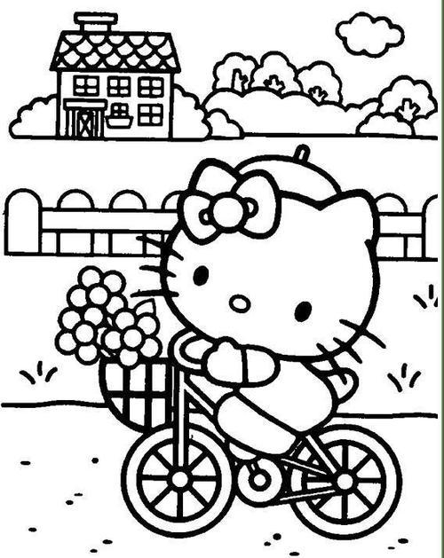 凯蒂猫在推着超市的车子简笔画