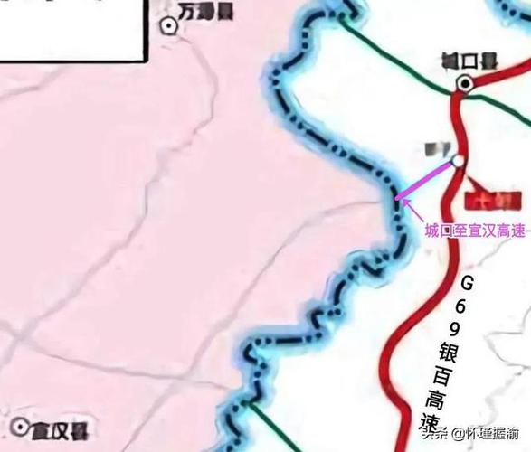 枢纽互通与g69银百高速(城开高速段)相交,止于川渝界(接四川省宣汉县)