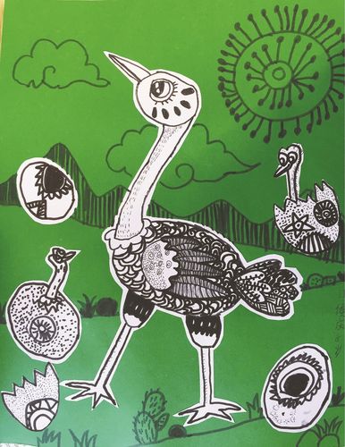 鸵鸟家族(儿童画)