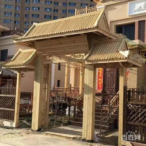 户外四角亭木质长廊葡萄架木屋门楼景观工程