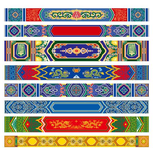 寺庙中式花纹壁画墙纸吊顶横梁房梁