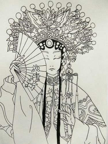 京剧人物简笔画黑白