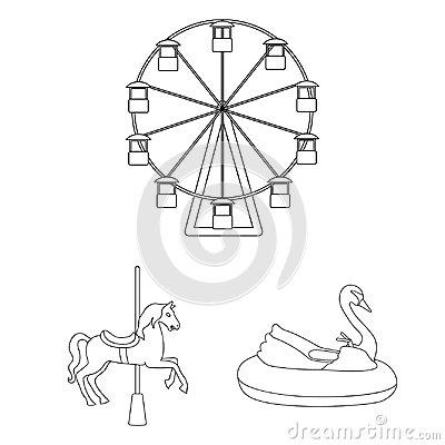 游乐园在集合汇集的概述象的设计 设备和吸引力传染媒介标志股票网