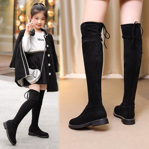 女童长靴子春秋儿童过膝单靴中大童高筒小女孩冬季加绒公主长筒靴