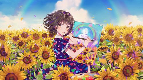 治愈系二次元卡通少女壁纸,阳光下的女孩,美好而纯真