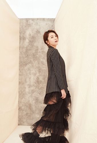 曹曦文格子西装个性图片写真