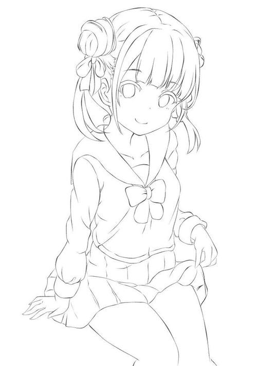 二次元校园女生手绘线稿