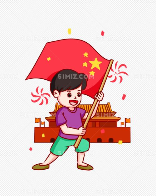 男孩手举国旗插画5张彰显爱国主义的中国国旗简笔画26个国家儿童和