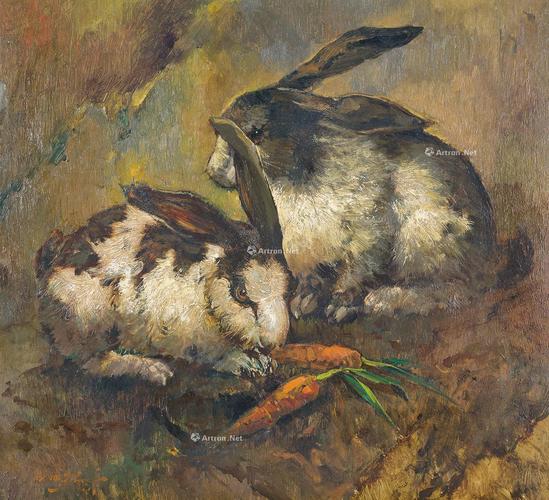 2251 油画两只兔子 油画