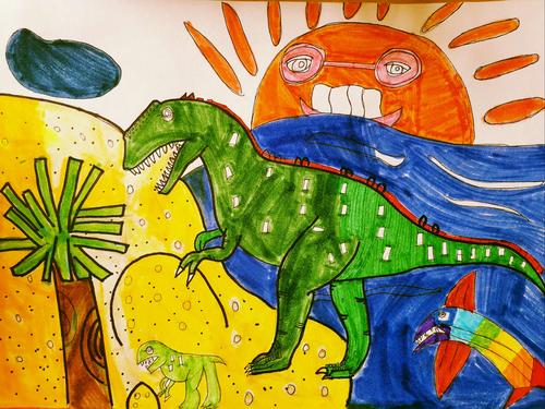 《恐龙世界》三年级 课堂小画展
