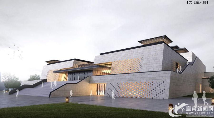 市文化馆建筑外型采用简约,现代,高端的建筑风格.(效果图)