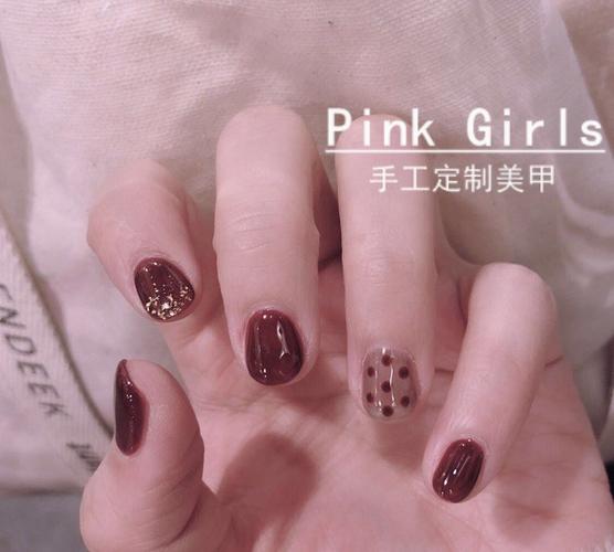 酒红波点金箔小红书新款成品美甲 假指甲 光疗贴片可拆卸抖音网红