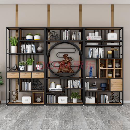 中式铁艺实木隔断置物架落地装饰架书房架收纳架客厅玄关办公室博古架