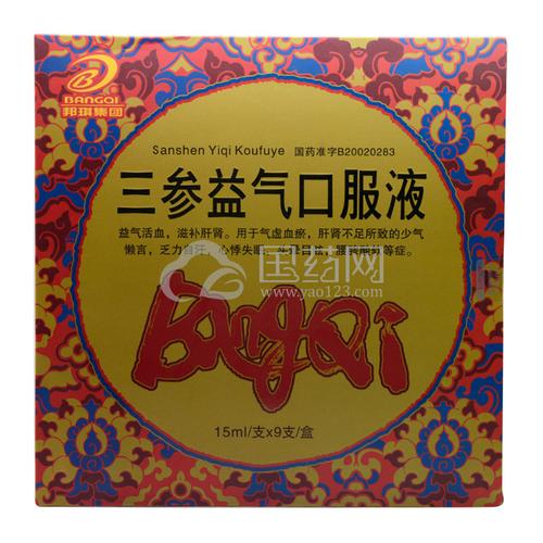 邦琪集团三参益气口服液15ml9支盒