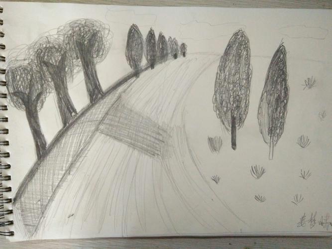 本周风景素描画平行构图练习