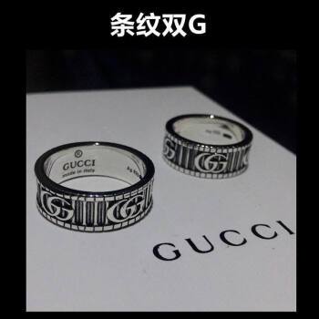 gucci双g纯银戒指真假,gucci双g陶瓷戒指真假 古家双g复古戒指男女士气质925银情侣对戒古琦条纹字母情人节礼物 双g