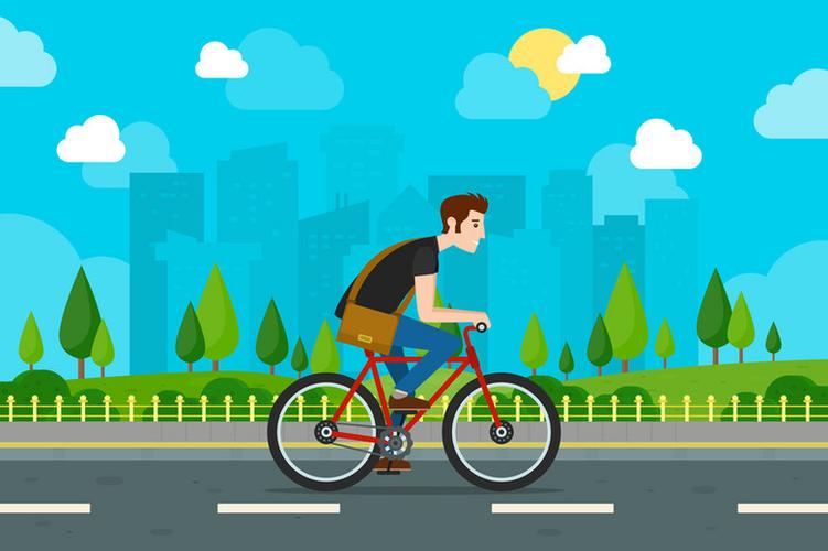 蓝色城市自行车绿色出行海报背景素材