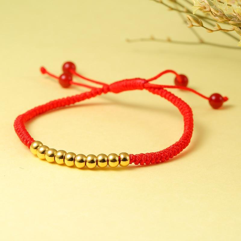 cnuti 粤通国际珠宝 黄金足金十光珠转运珠红绳手串/黄金手链/送礼