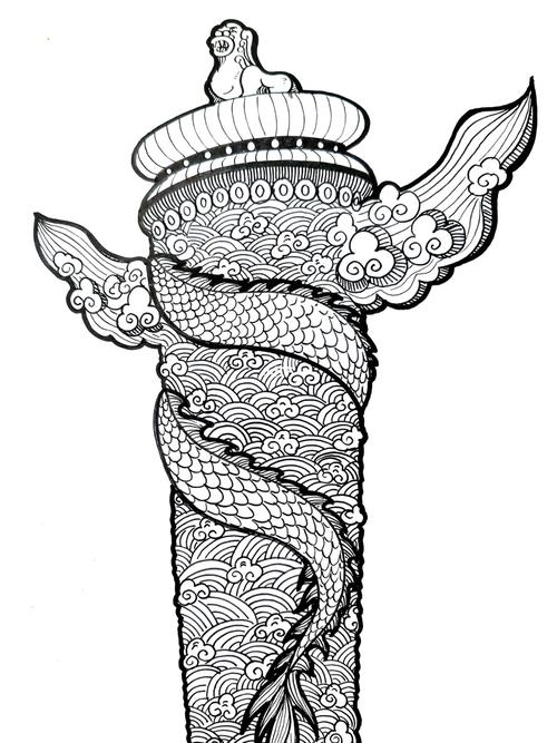 手绘华表柱/步骤图/教程_手绘_教程_建筑_绘画_针管笔