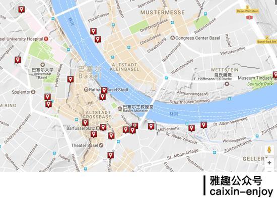 巴塞尔博物馆地图,感受一下这密密麻麻分布,这还只是部分
