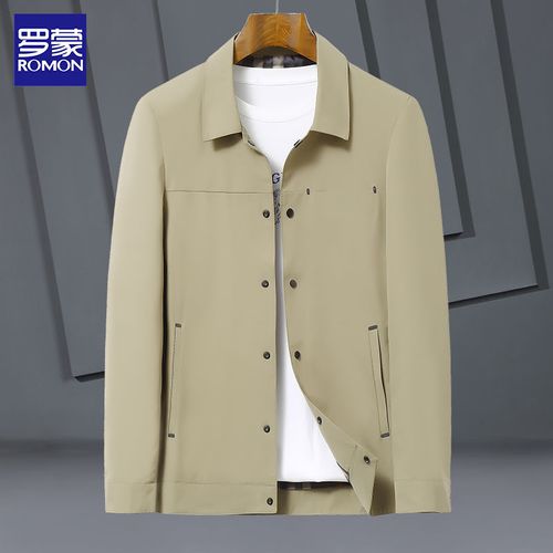 罗蒙秋季男士夹克翻领商务休闲外套男装春秋薄款青中年茄克衫上衣