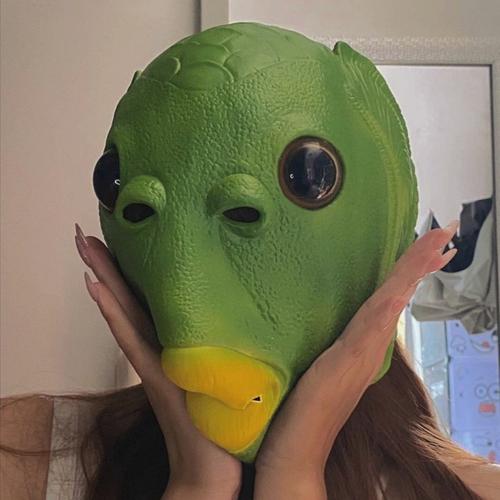鱼头头套绿鱼人头绿头网红喝水抖音同款沙雕帽子