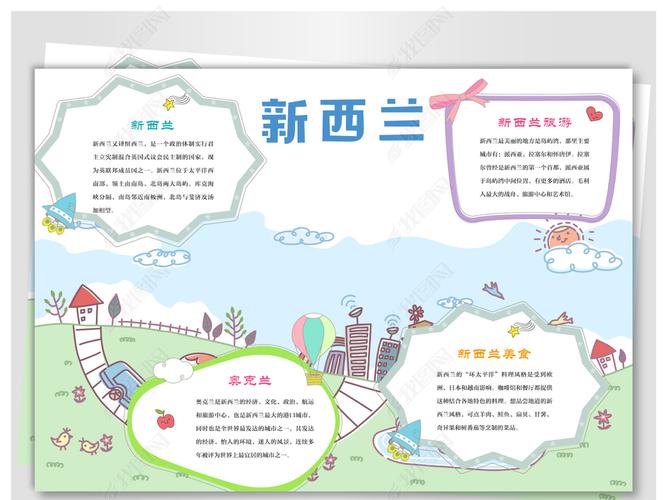 魅力新西兰旅游手抄报下载-编号17552508-地理手抄报