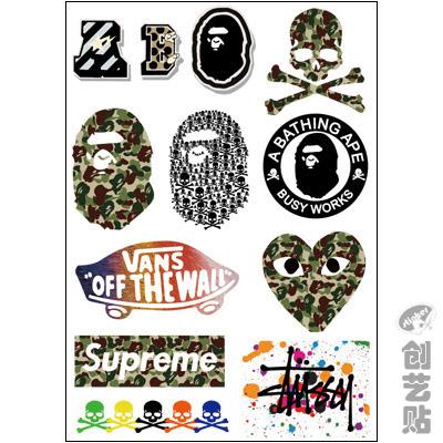 防水潮牌集合bape 川久保玲 mmj vans supreme等 贴纸 个性贴纸