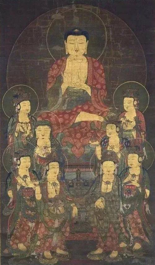 阿弥陀佛与八大菩萨 14世纪高丽佛画 美国旧金山亚洲艺术博物馆藏