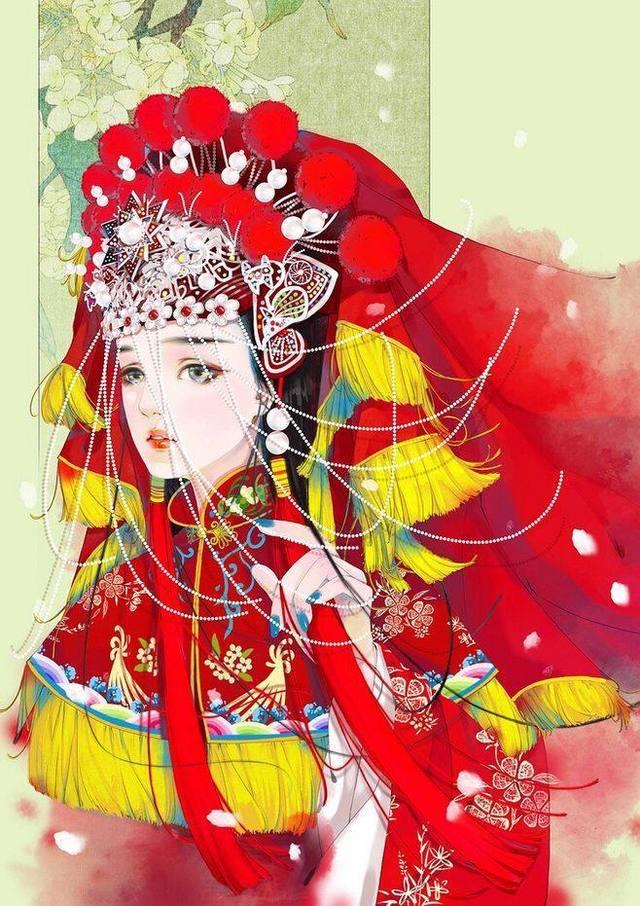 嫁衣如火,朱唇似血.最美不过出嫁时(古风动漫凤冠霞帔女孩)