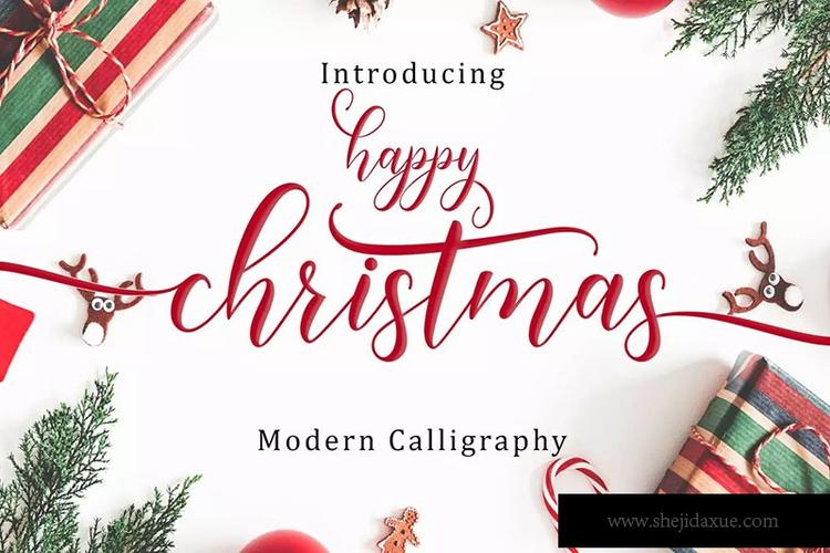 现代书写风格圣诞节主题英文草书字体 happy christmas script