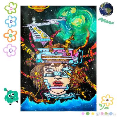 节约粮食科幻画