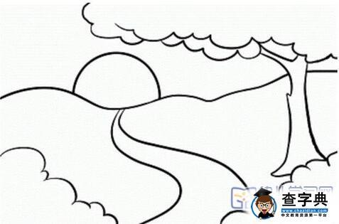 风景简笔画:早晨太阳出来了