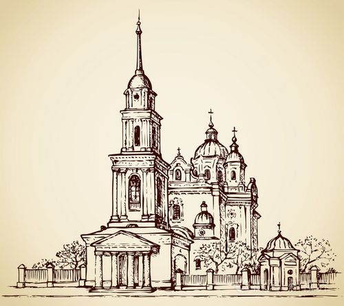 圣母安息大教堂,乌克兰波尔塔瓦.矢量速写
