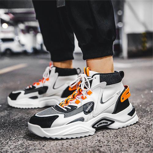 帆汀ajafighting高帮运动鞋男厚底老爹鞋韩版潮流百搭学生鞋子男休闲