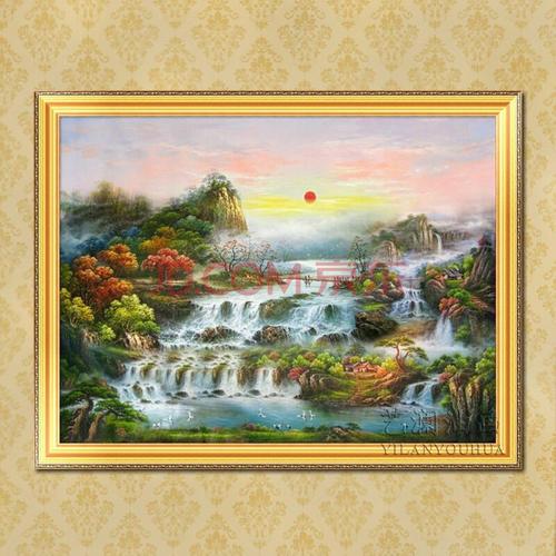 艺澜纯手绘油画 日出东方太阳高照大型山水风景 老板办公室会议厅礼堂