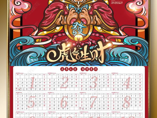 2022国潮虎年虎气生财新年挂历年历日历