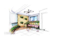 现代阳台花园手绘效果