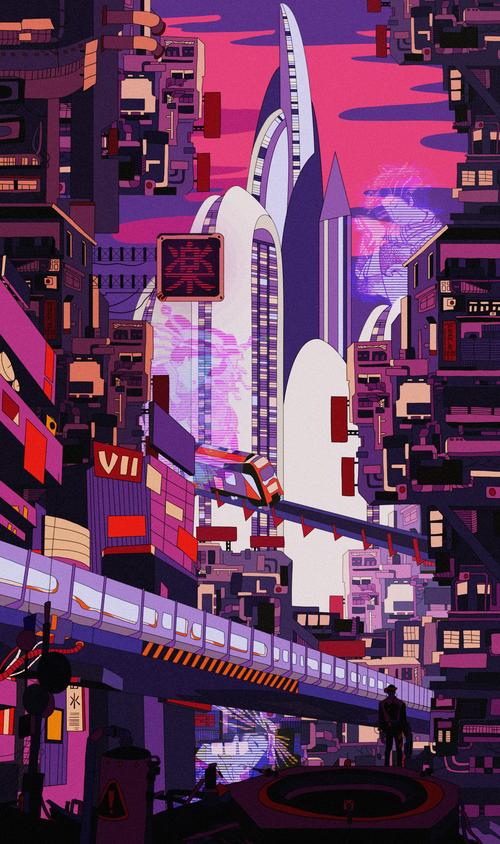 赛博朋克 城市 vj动态插画部分