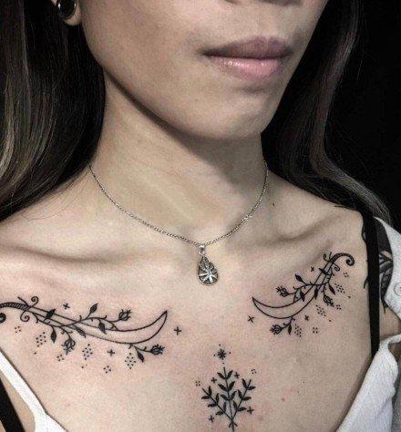 女生锁骨处多款小清新的纹身图案39